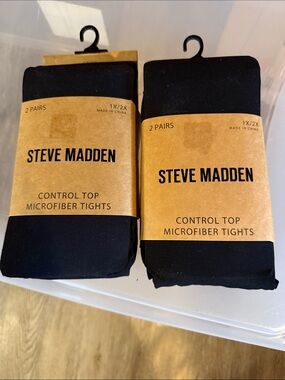 Steve Madden Black Control Top Microfiber Tights – 2 Pack